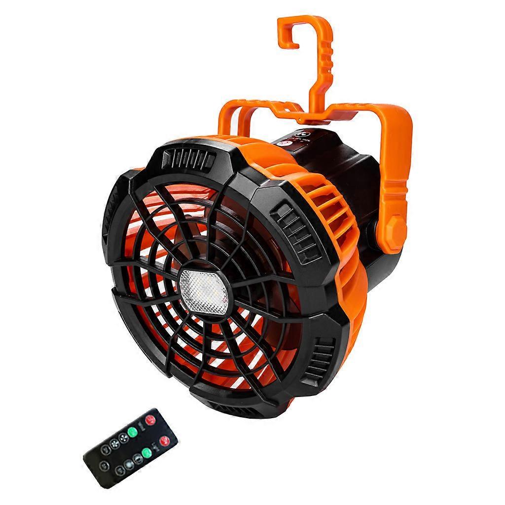 USB Rechargeable Camping Fan with LED Lantern Timing Remote Control 3 Speed