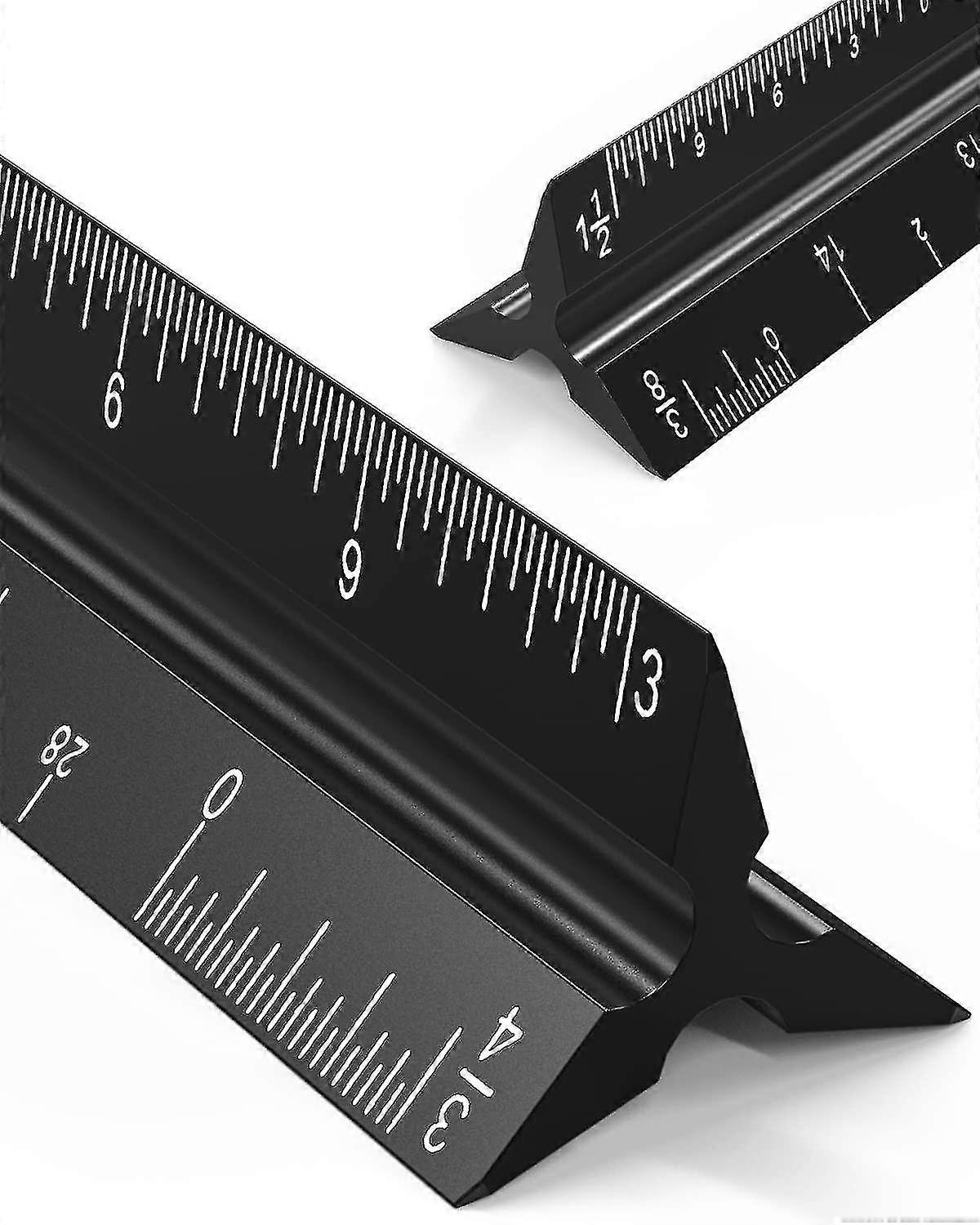 Architect Scale Ruler 2 Packs Aluminum Triangular Ruler 12-inch Architectural Civil Scale Imperial Metal Scale Ruler For Blueprint Drafting Ruler Tw