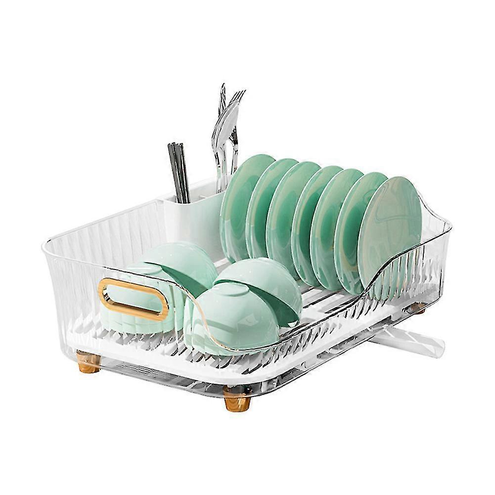 Dish Drainer Quick Drainage Cutlery Tray With Swivels Spout Removable Utensil Holder
