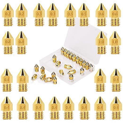 24pcs 3D Printer Nozzle MK8 Extruder Nozzle 0.2mm-1mm with Storage Box