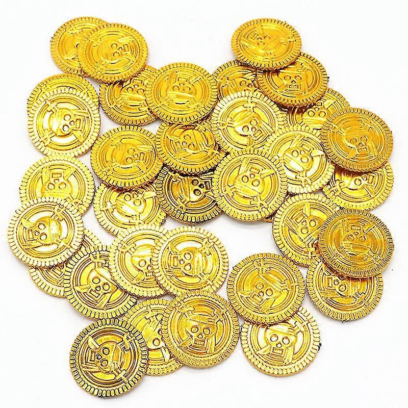 100 פיראט אוצר משחק פוקר צ'יפס זהב מצופה פלסטיק פוקר מטבעות קזינו (זהב)
