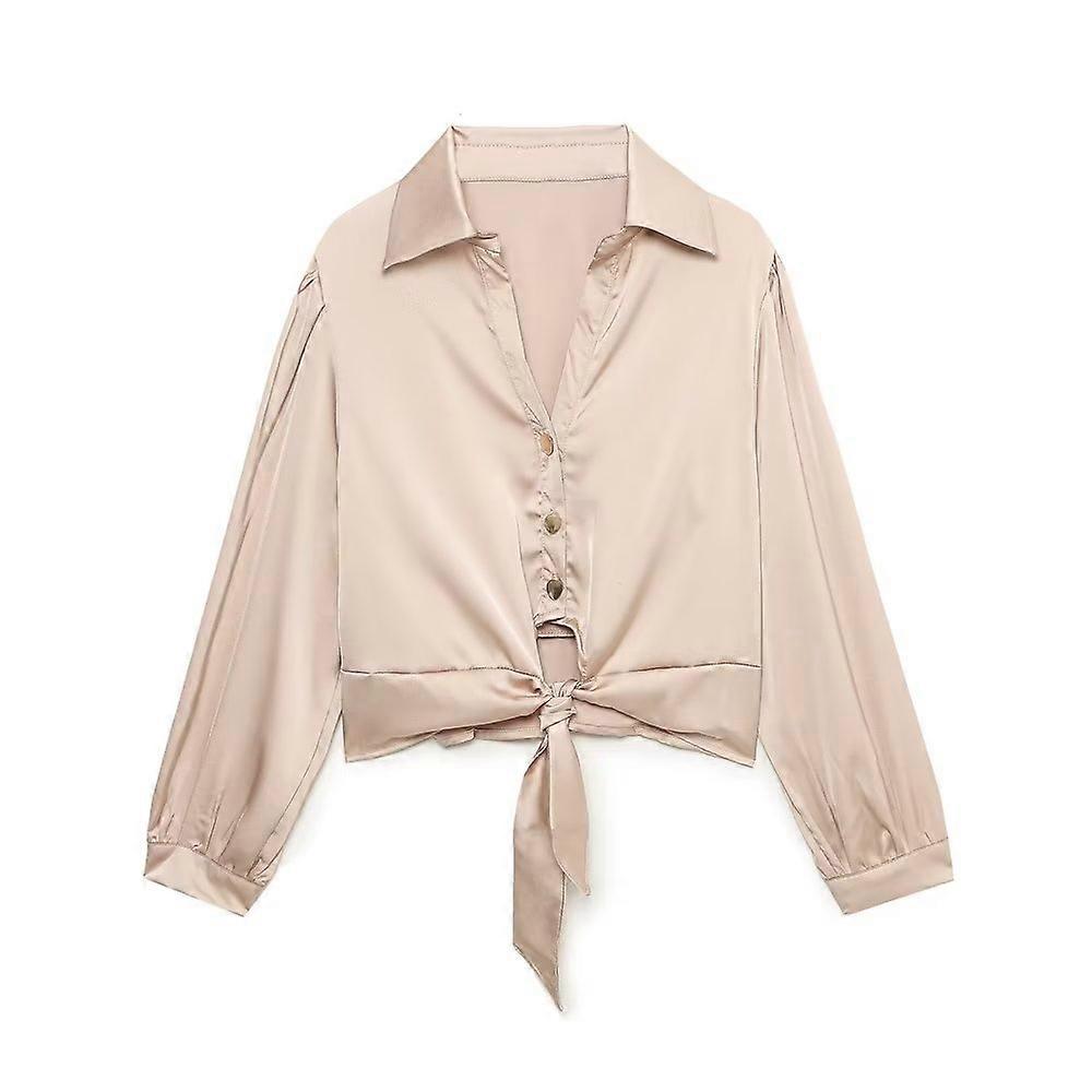Women's Long Sleeve Knot Silk Satin