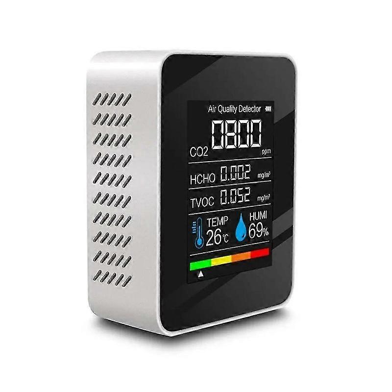 5-in-1 Air Quality Monitor Levels Temperature Humidity Detector With Lcd Display Indoor Air Quality Sensor White