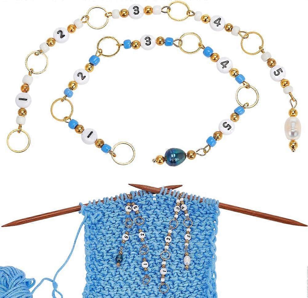 2 Pcs Knitting Row Counter Chains Acrylic Link Beads Stitch Marker Row Counter Chains with Pearl Beads for Knitting Crochet Tracking Project Progress