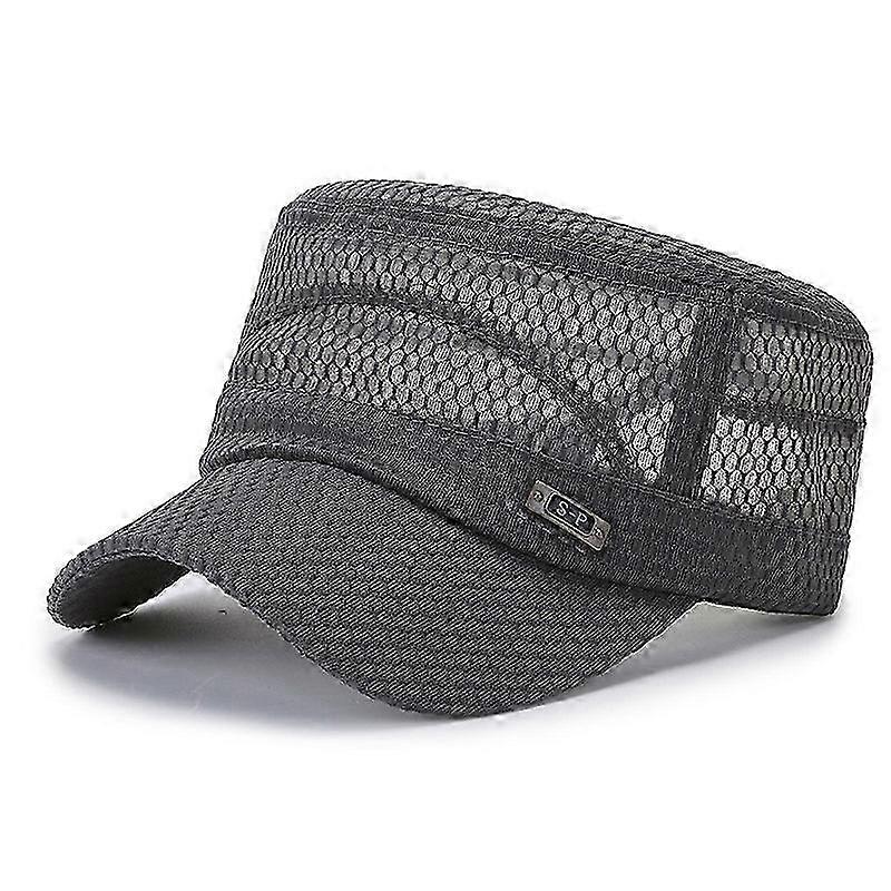 Adjustable Breathable Full Mesh Flat Hat Beach Sun Hat Outdoor Sun Hat (dark grey)