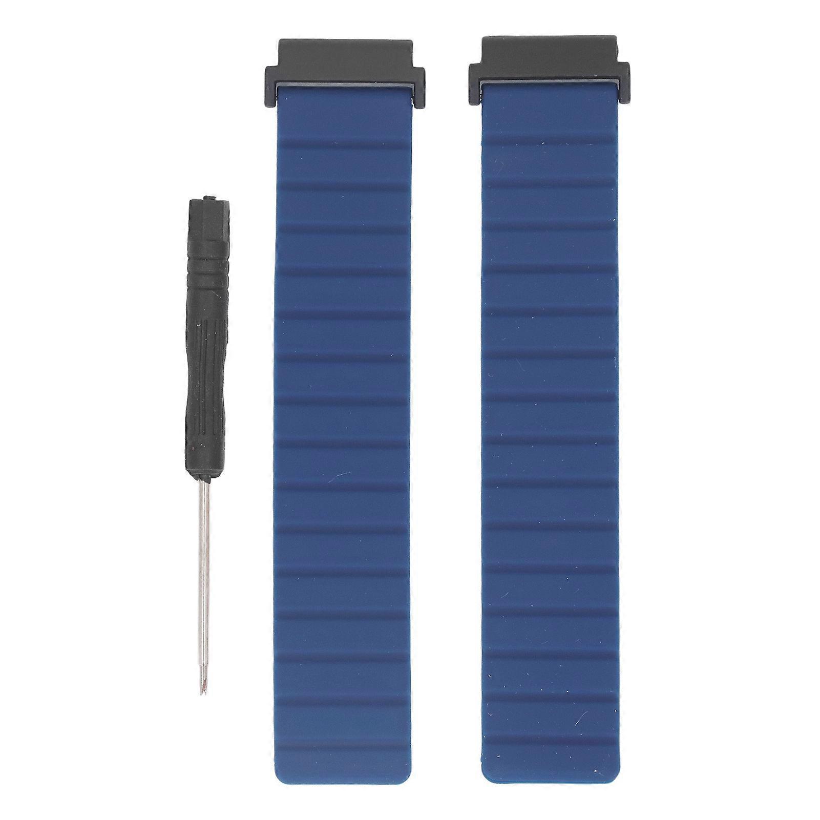 Silicone Replacement Watch Band Adjustable Magnetic Silicone Watch Strap for Hiking for Garmin Forerunner 955 Dark Blue