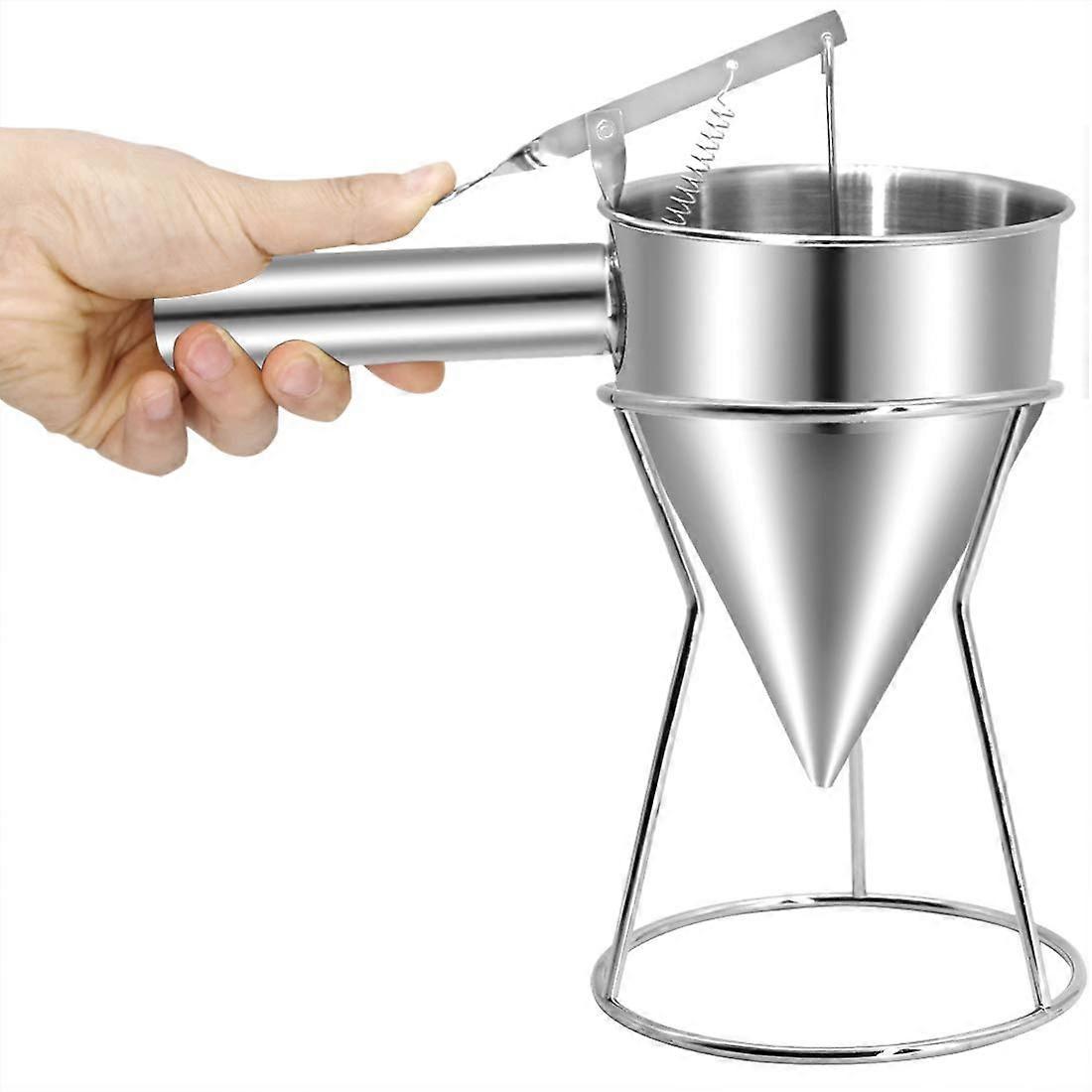 Stainless Steel Piston Funnel with Stand - Batter Dispenser for Baking and Cake Decorating Tool