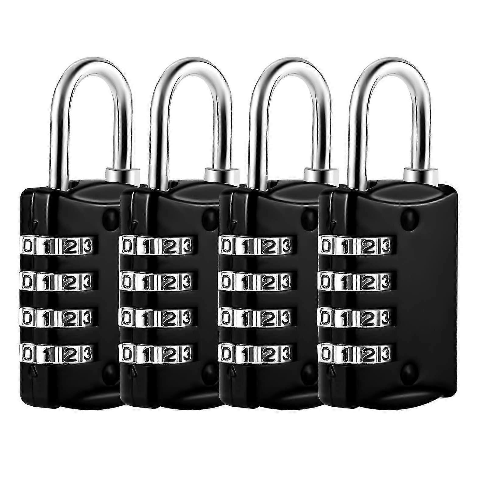 Set of 4 4-Digit Code Padlocks, Small College Code Padlock, Outdoor Metal Airplane Suitcase for Gym Luggage Locker (Black)