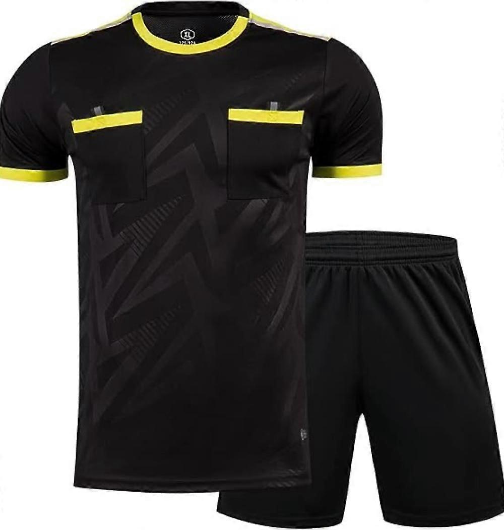 Uniforme d'arbitre de football pour hommes Maillot de football professionnel à manches courtes - Comprend un maillot d'arbitre et un short Uniforme Fans de sport Cadeaux pour hommes Youth2XL