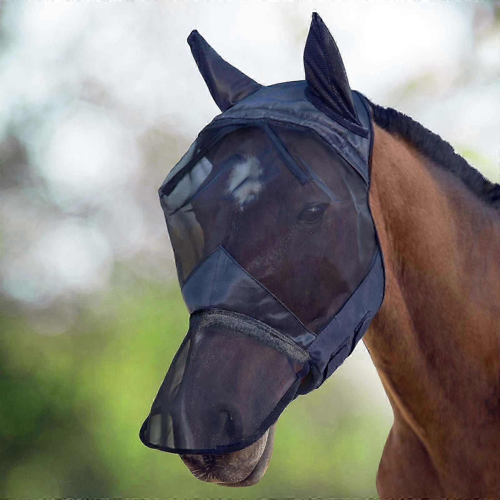 Horse Fly Mask Μακριά μύτη με αυτιά Full Face Μαύρο Medium Cob-Good