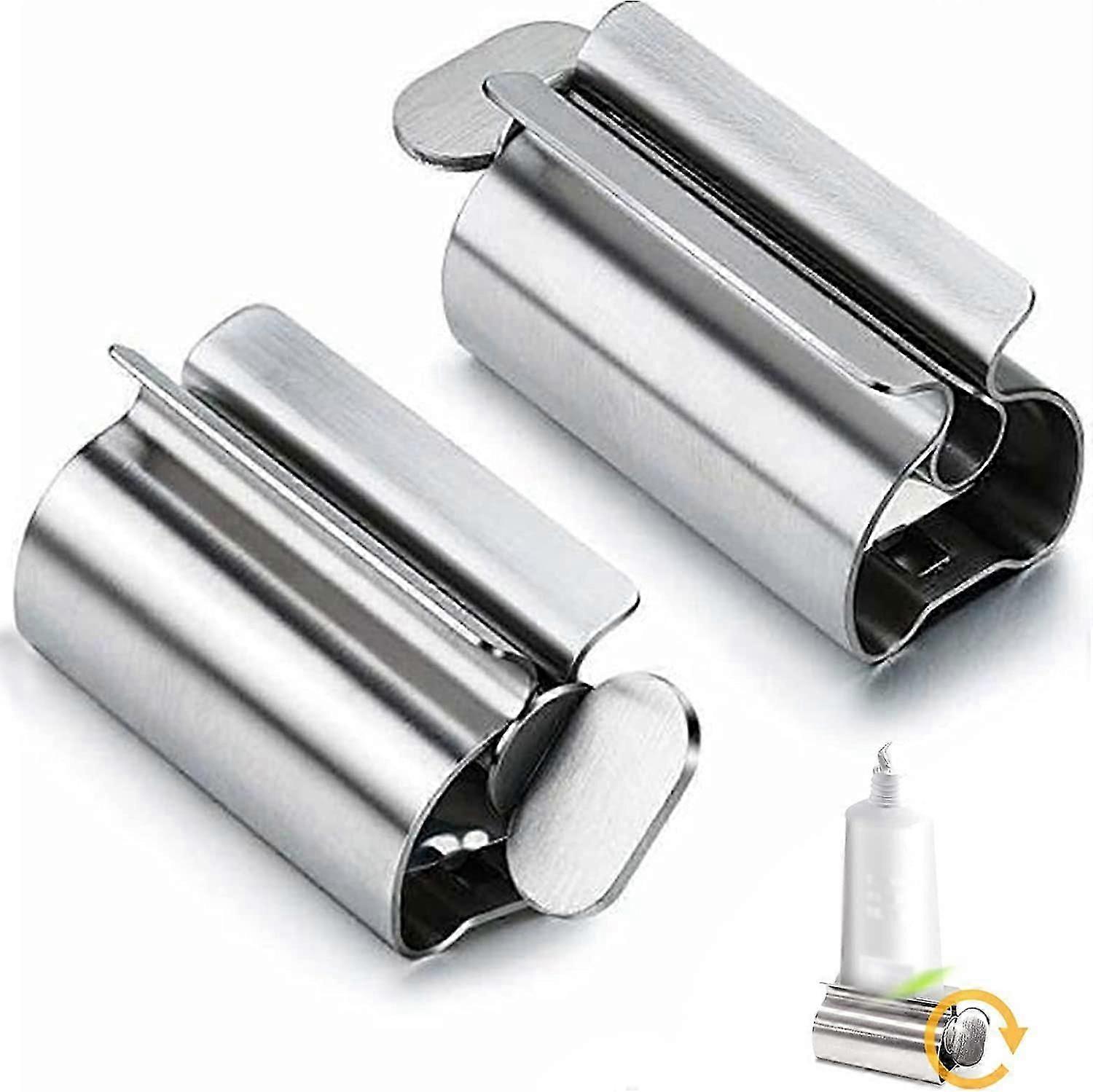 high quality2Pcs Stainless Steel Tube Squeezer, Toothpaste Squeezer, Toothpaste Rollers, Rotating Toothpaste Dispenser