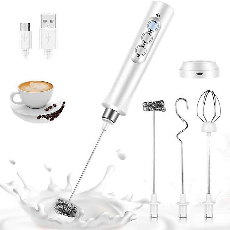 Rechargeable Handheld Milk Frother with 3 Interchangeable Heads for Coffee, Matcha, and Latte Art, Battery Operated