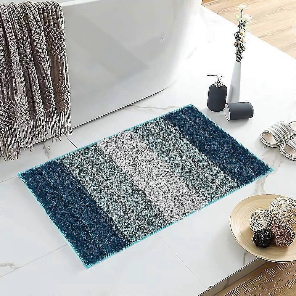 マイクロファイバーバスマット, ソフト, 滑り止めバスラグドアマット, エレガントストライプシャギーバスラグバスルーム用 43x60cm - (グラデーションブルー)