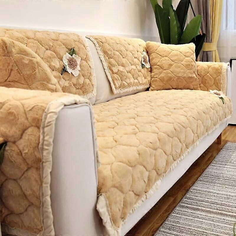 Winter Plush Sofa Cushion Fabric Simple Modern Leather Sofa Cover Thickened Full Package Four Seasons Backrest Scarf Anti Slip