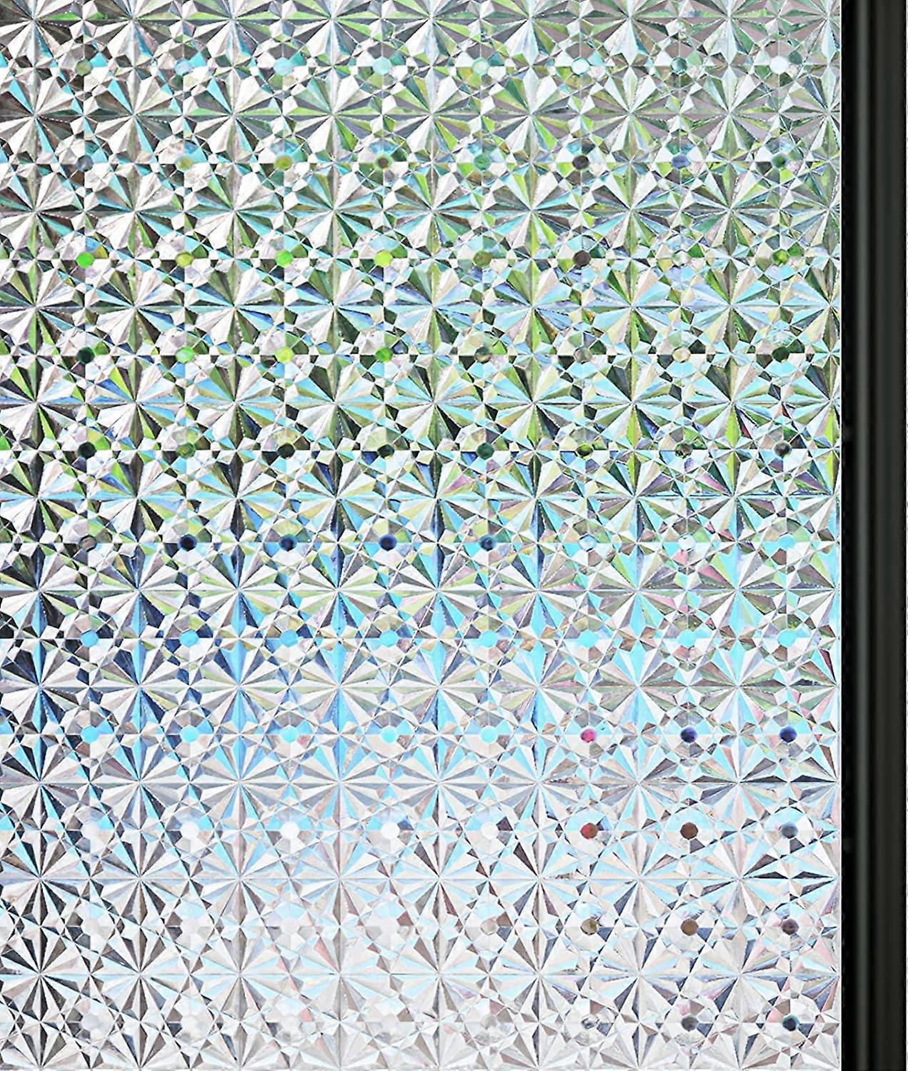 Iridescent Window Tint for Home Office, Decorative Stained Glass Rainbow Window Clings, Static Cling Privacy Protection Non-Adhesive for Clean Smooth