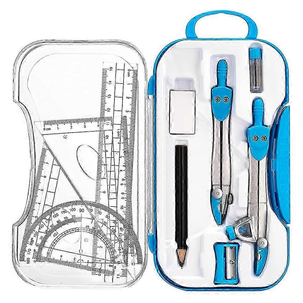 Geometry Set 10 Pcs Math Supplies Kit,Including Compass,Protractor,Ruler,Eraser,Pencil ,for Drawing and Measurement DS