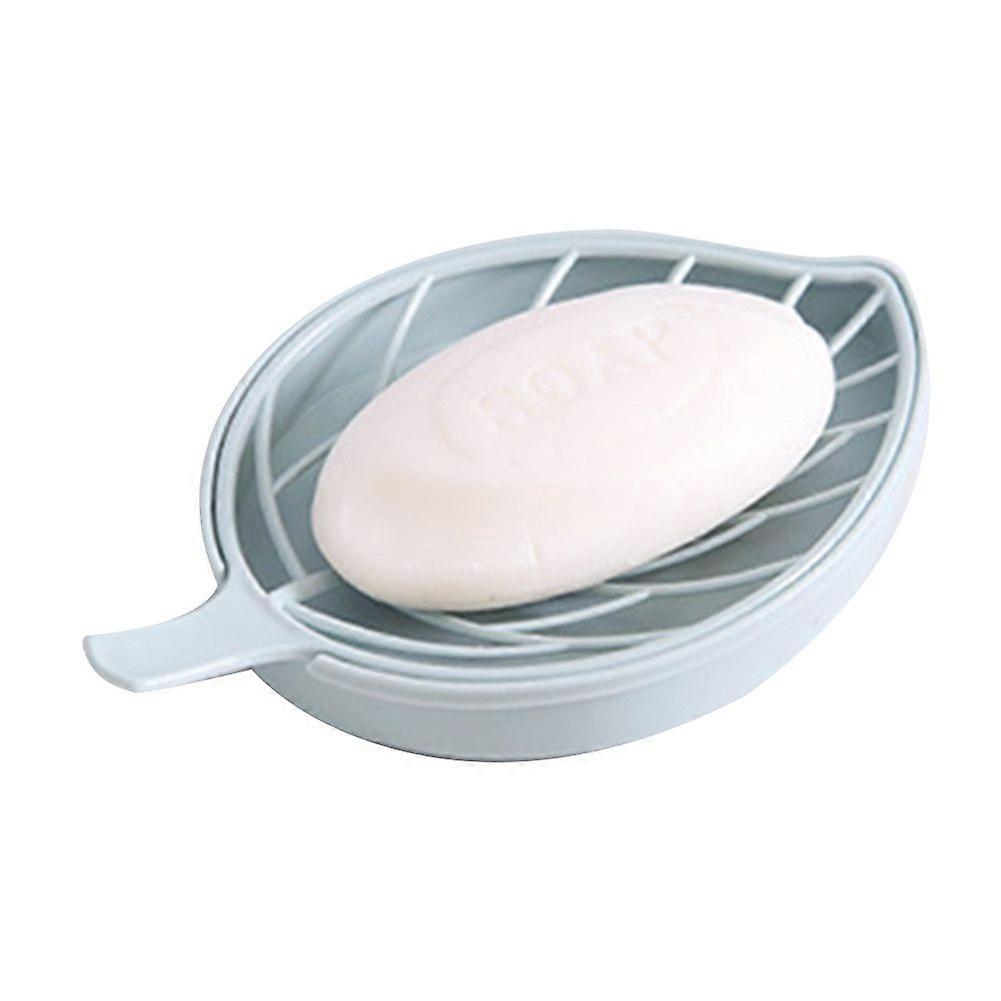 Double Layers Leaf Shape Plastic Soap Dish Box Holder Tray Bathroom Kitchen (Blue)