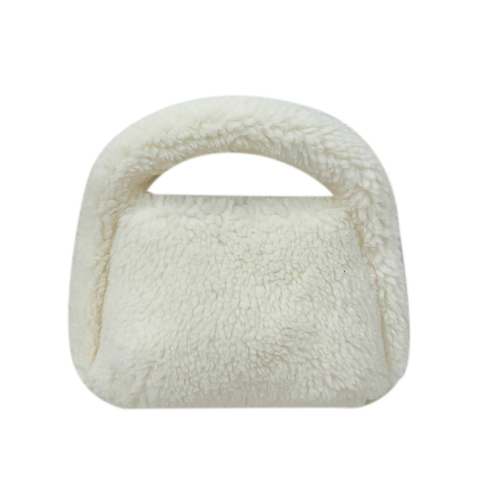 Cute Candy Colored Plush Handbag Made of Soft Material Versatile and Functional Tote Purse White