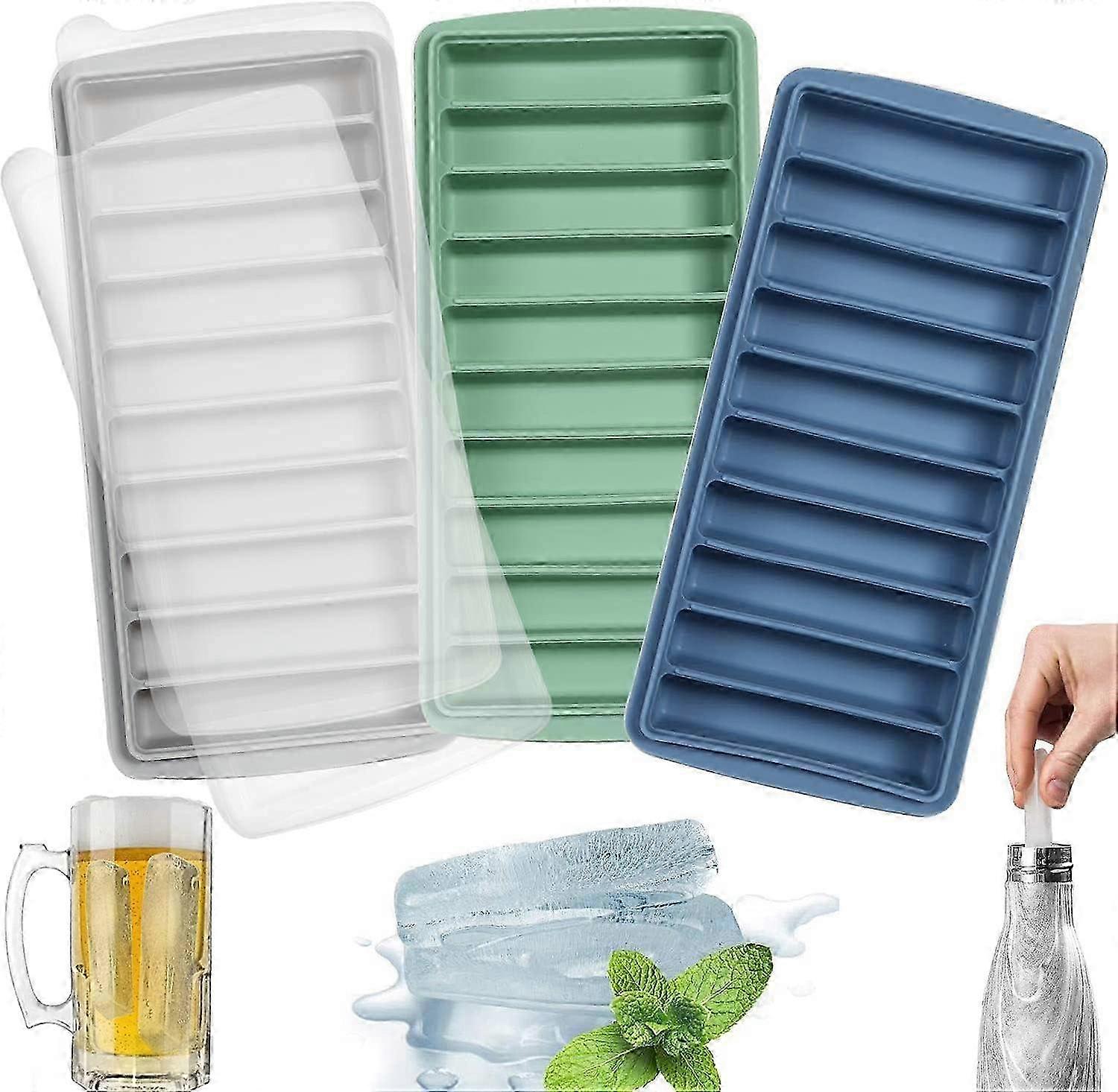 3 Pack Ice Cube Tray, with No-Spill Removable Lid, 10 Cavities, BPA Free (Green,Blue,Grey) hwy
