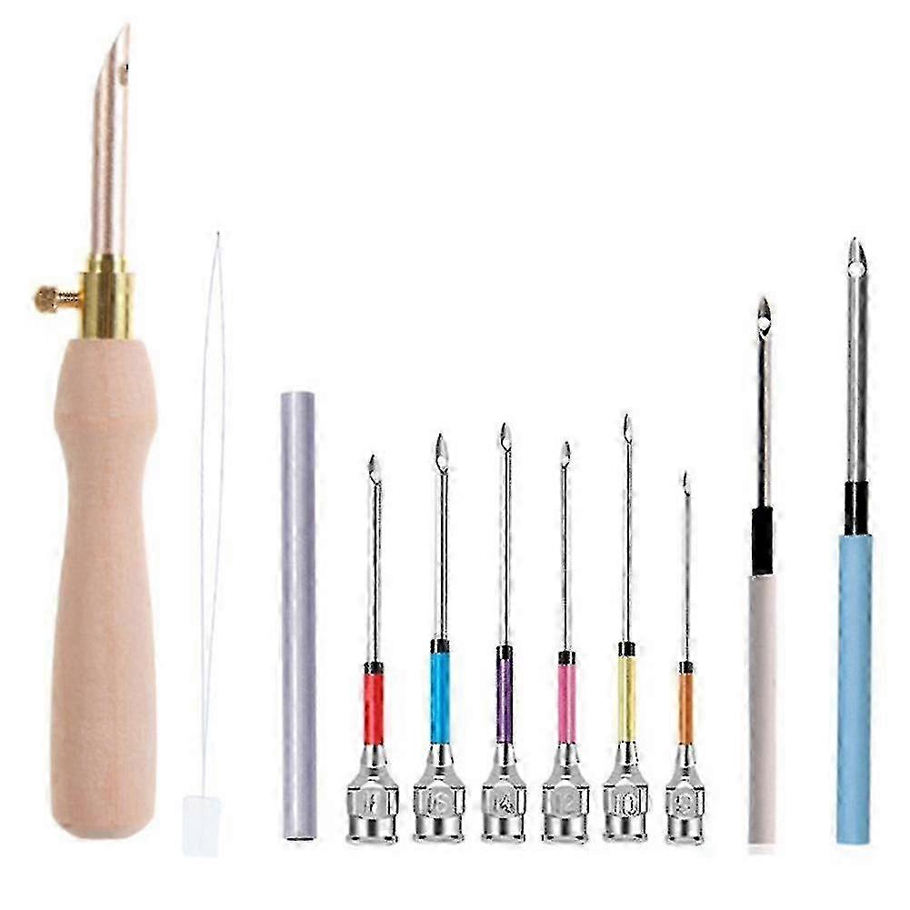 Embroidery Punch Needle Tool Kit - 11pcs with Needle Threader for Poking Stitching