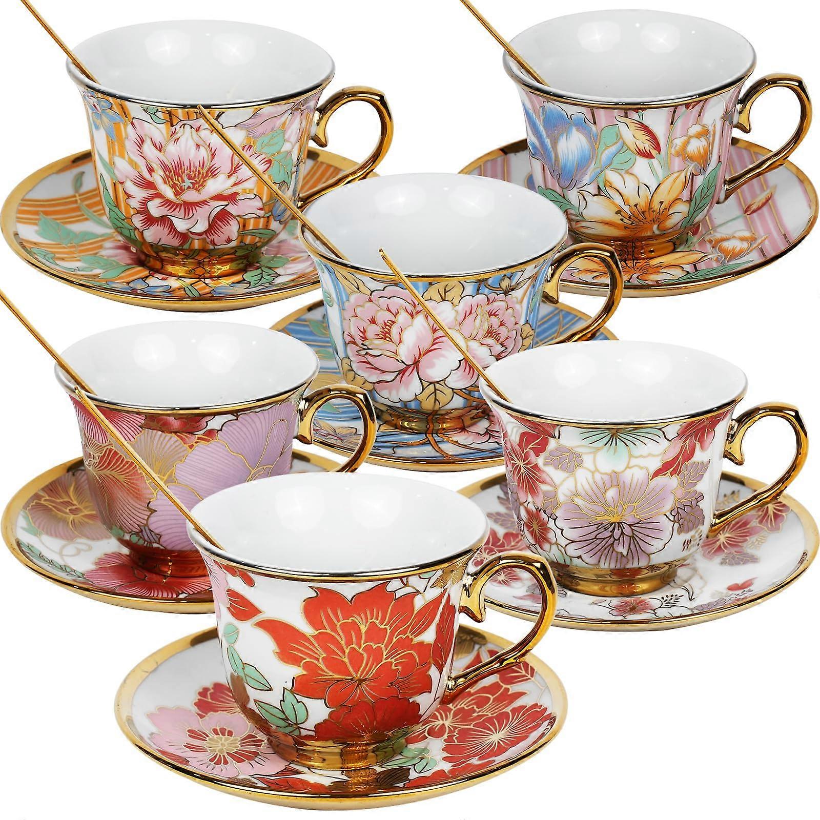 6 Set Vintage Floral Tea Cups and Saucers for Afternoon Tea 8 OZ