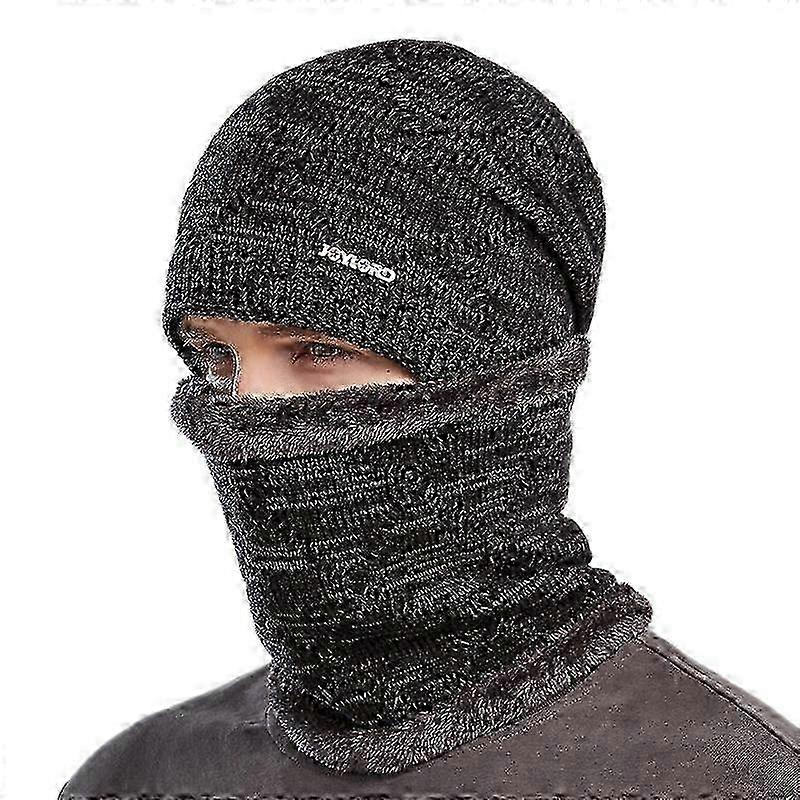 2PCS Winter Warm Knit Skull Hat with Fleece Lining (Blue)