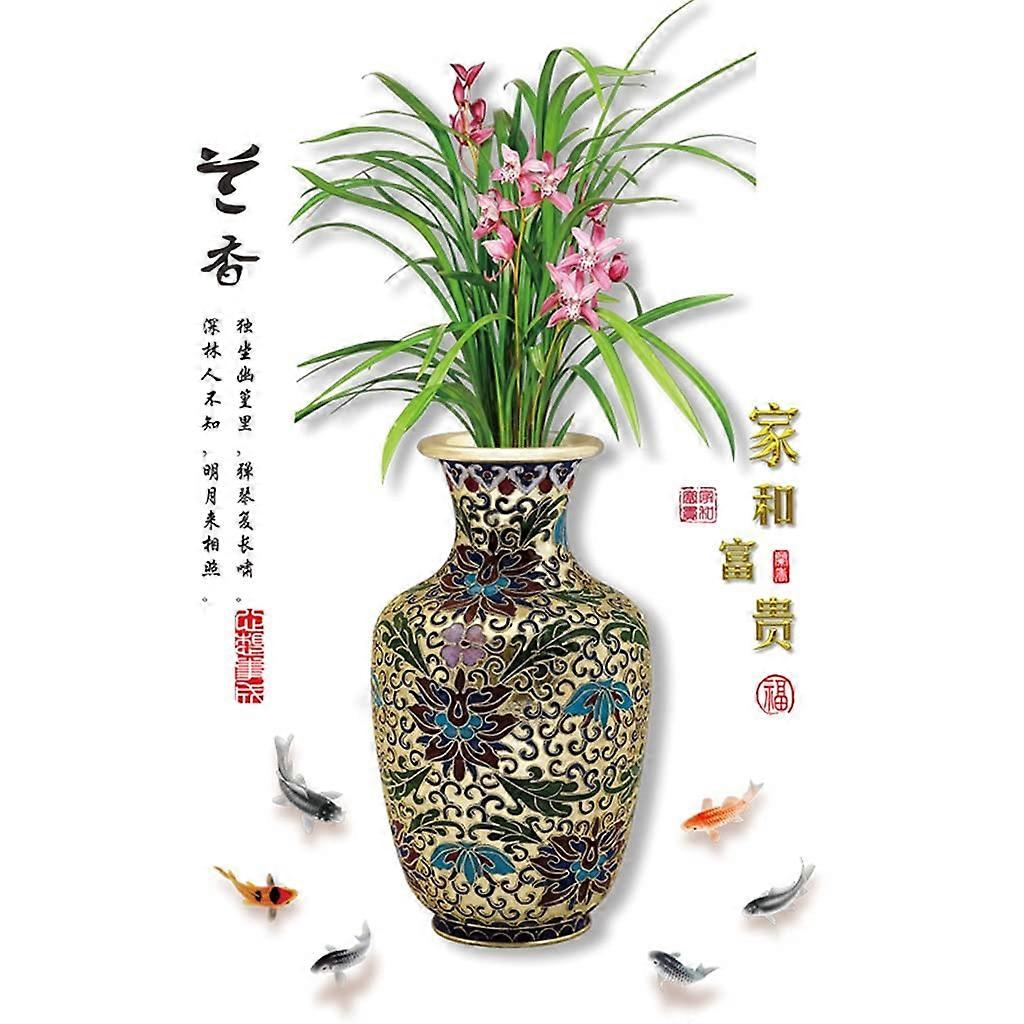 Decorative Stickers 3D Wall Decals Chinese Retro 3D Simulation Ceramic Vase Wall Stickers
