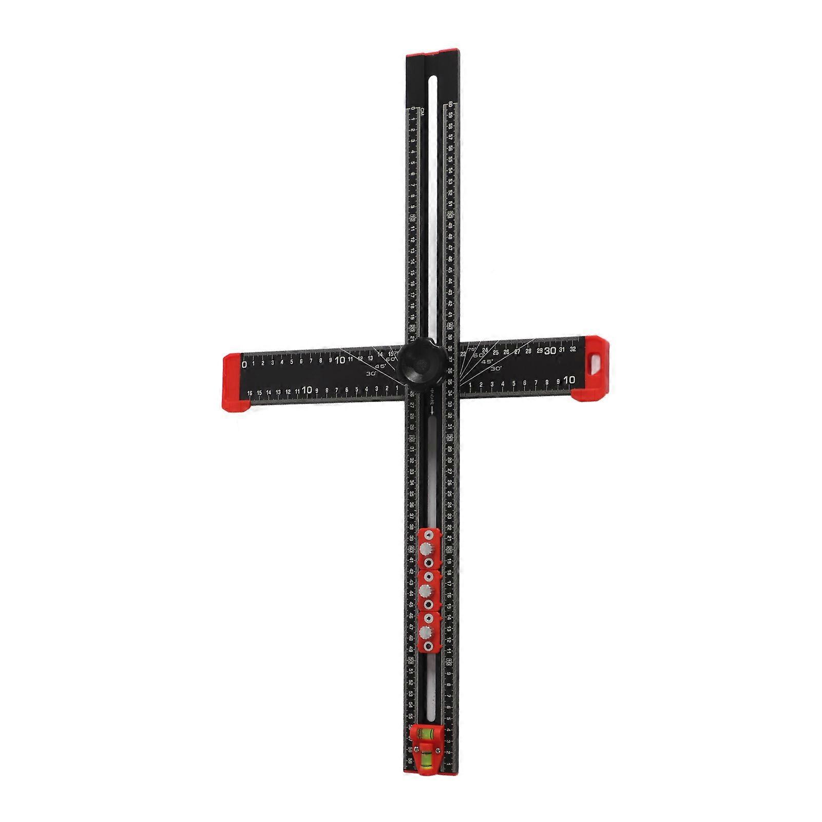 Drilling Positioning Ruler T Square Multi Angle Measuring Laser Scale Metric Cabinet Hole Template 60cm with 3 Sliders