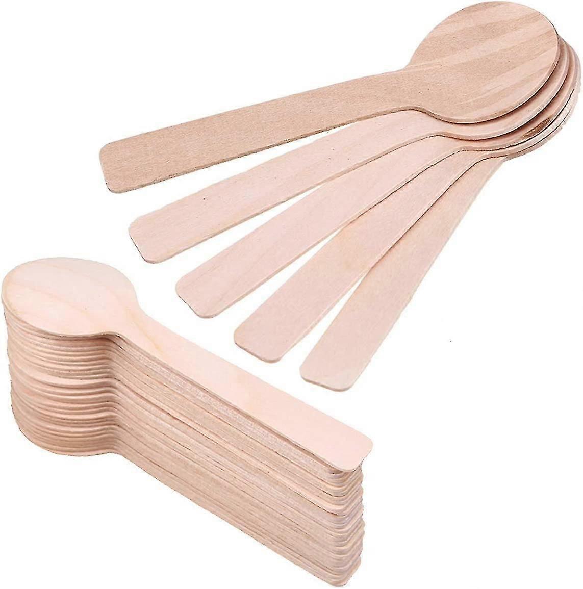 Wooden Spoons,10cm Biodegradable Eco-friendly Wood Teaspoons Tableware,round Biodegradable Compostable Utensils Tasting Spoon Cutlery For Picnic Party
