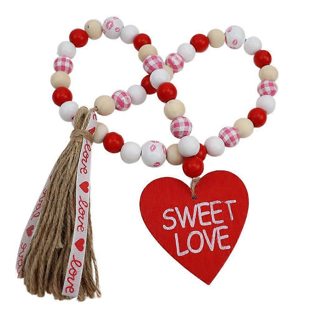 Valentine's Day Pendant Red Pink White Wooden Decorative Bead String For Garland Wreath Festival Decoration Props Holiday Ornaments