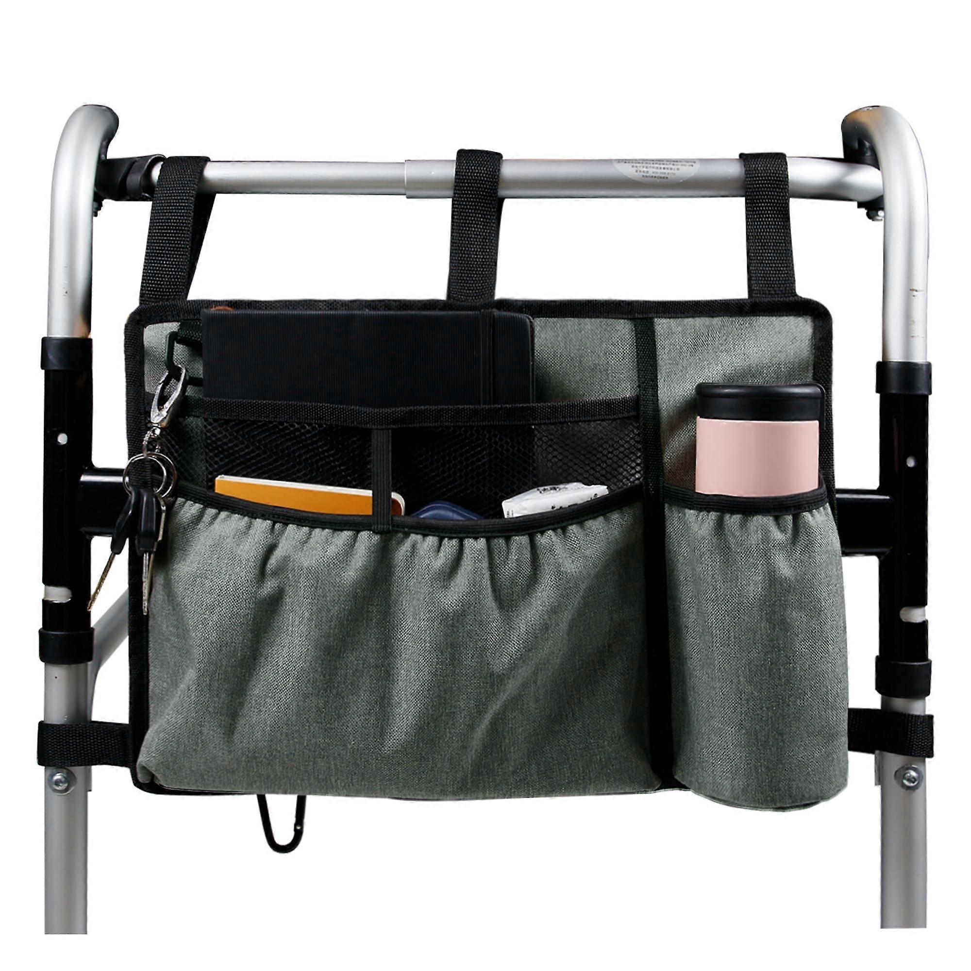 Walker Storage Bag,Walker Bag with Cup Holder,Two Adjustable Velcro Straps,Universal (Grey)