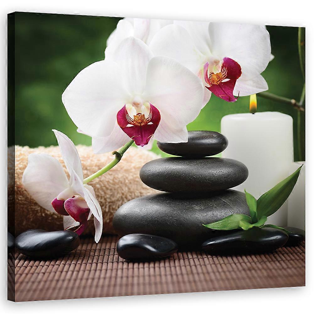 Leinwandbild, Orchidee Zen Steine - 50x50