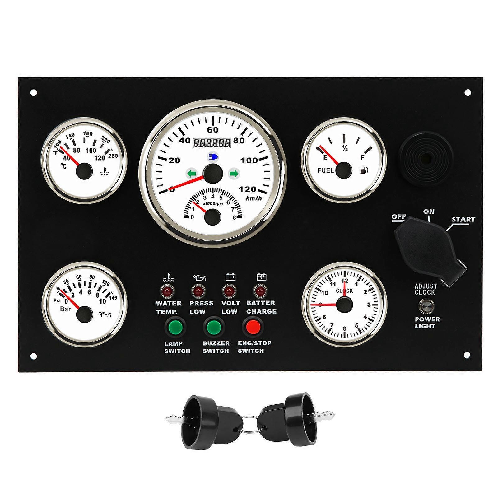 5 Gauge Cluster Set Speedometer Fuel Level Water Temperature Oil Pressure Meter Clock Multifunction for RV Yacht