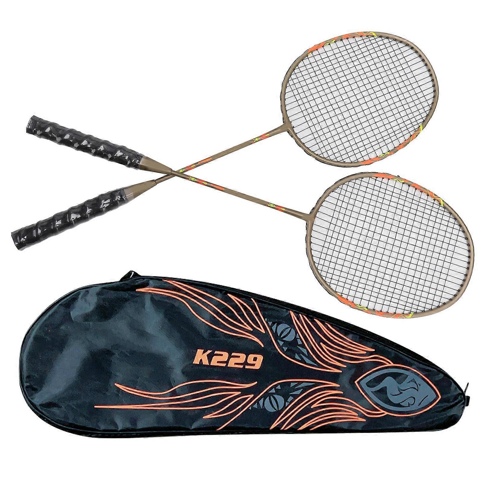 2Pcs Racquet Set Lightweight Iron Alloy One Piece Badminton Rackets with Storage Bag for Beginner