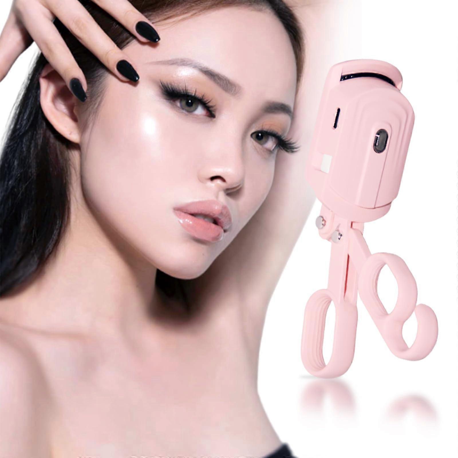 Heated Eyelash Curler with 3 Temperature Levels, Anti-Scalding Design, Rechargeable, Pink (Model FS01)