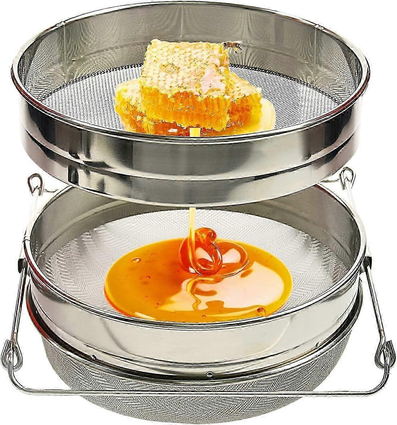 Double Honey Extractor, Stainless Steel Honey Filter, Honey Sieve Strainer with Adjustable Handle, Beekeeping Equipment