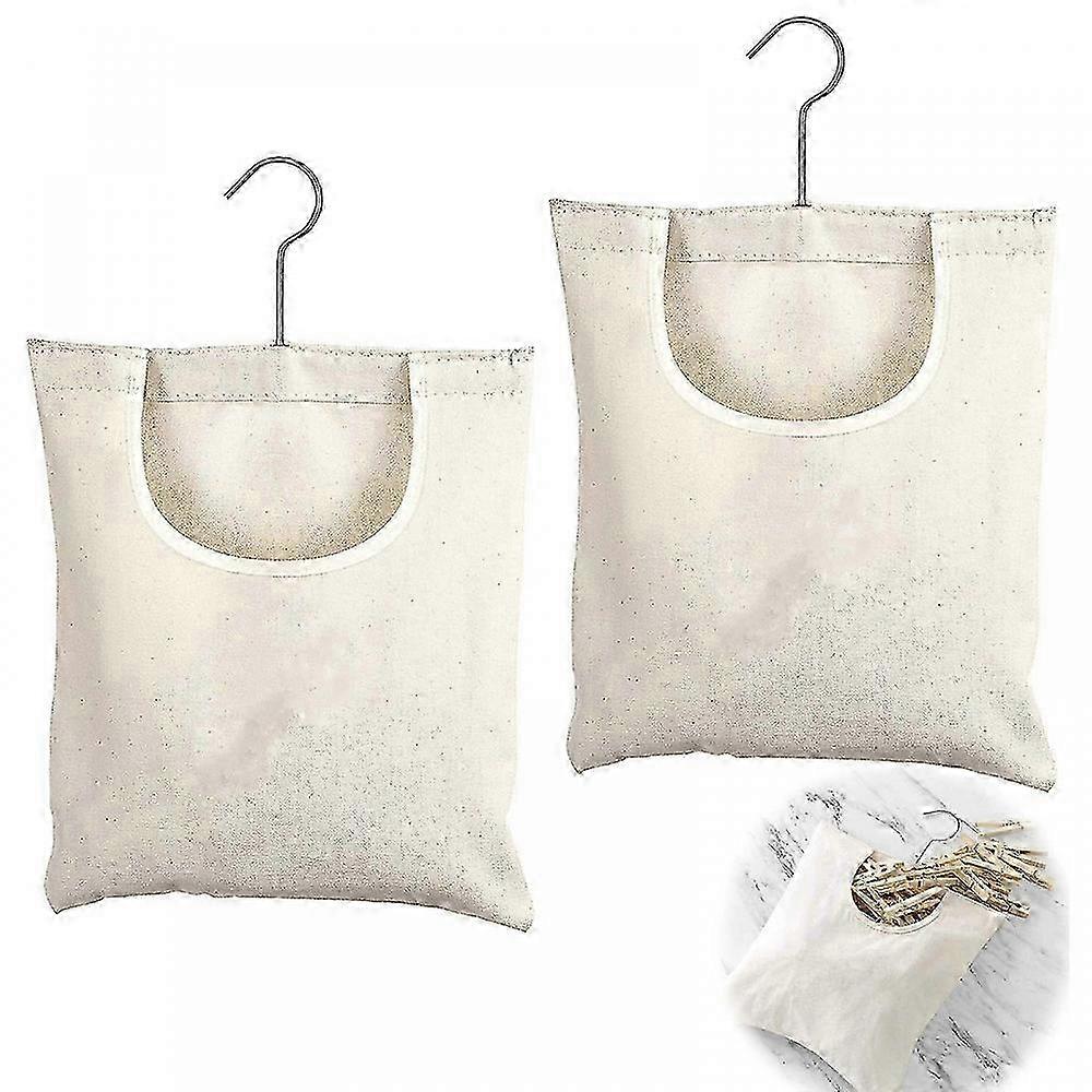 Set of 2 Hanger Storage Linen Laundry Bag - 27x32cm Reusable Hanging Clothing Pockets