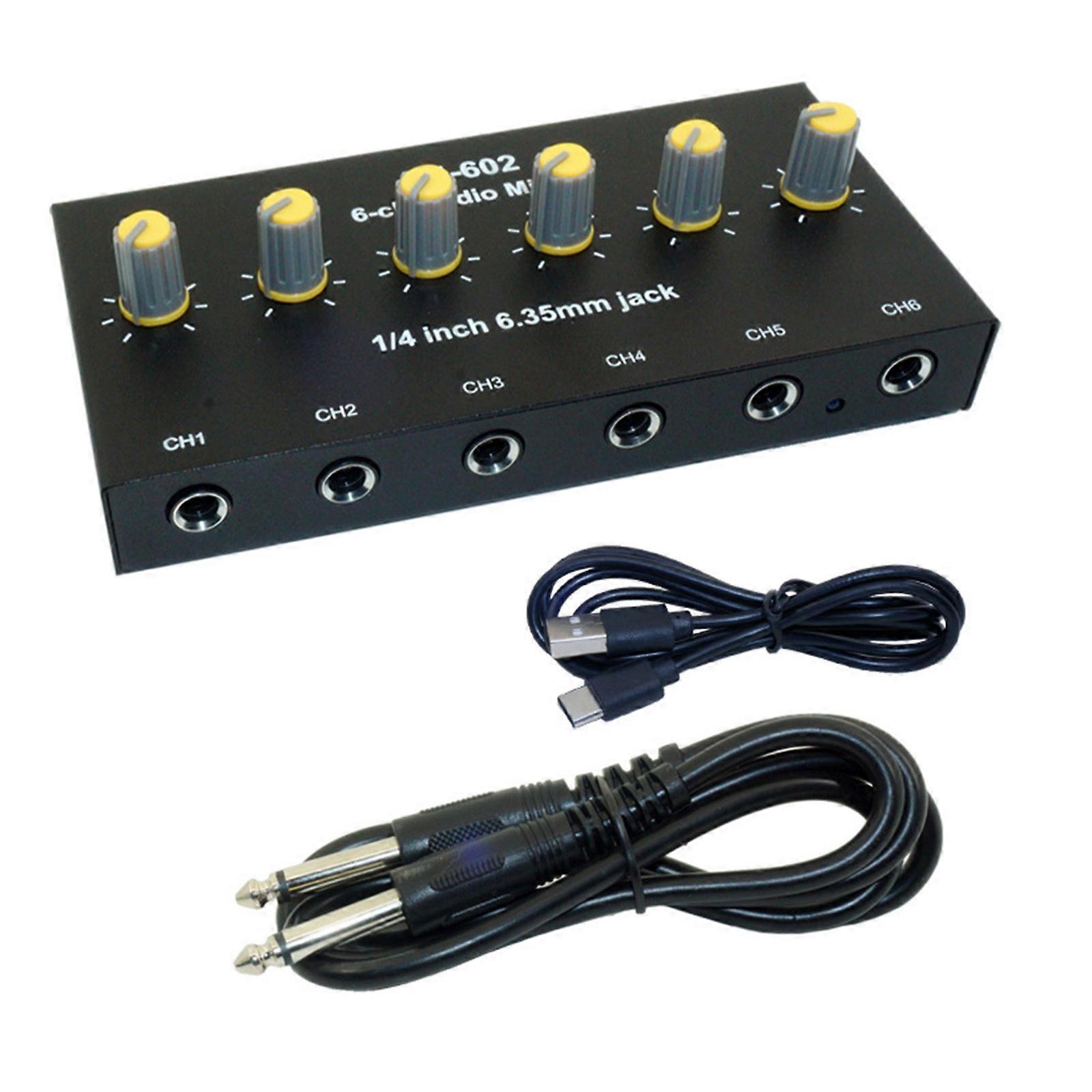 Mixer audio portatile a 6 canali Espansore di ingresso audio con commutazione mono / stereo e batteria ricaricabile a lunga durata