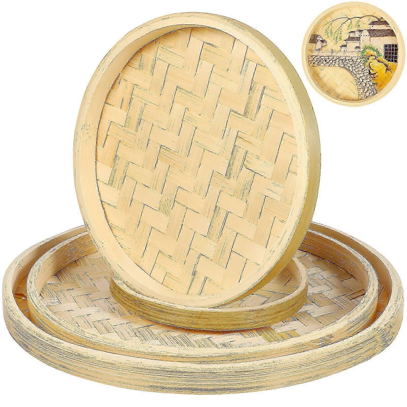4pcs Bamboo Weaving Decorative Storage Plate 26x26cm