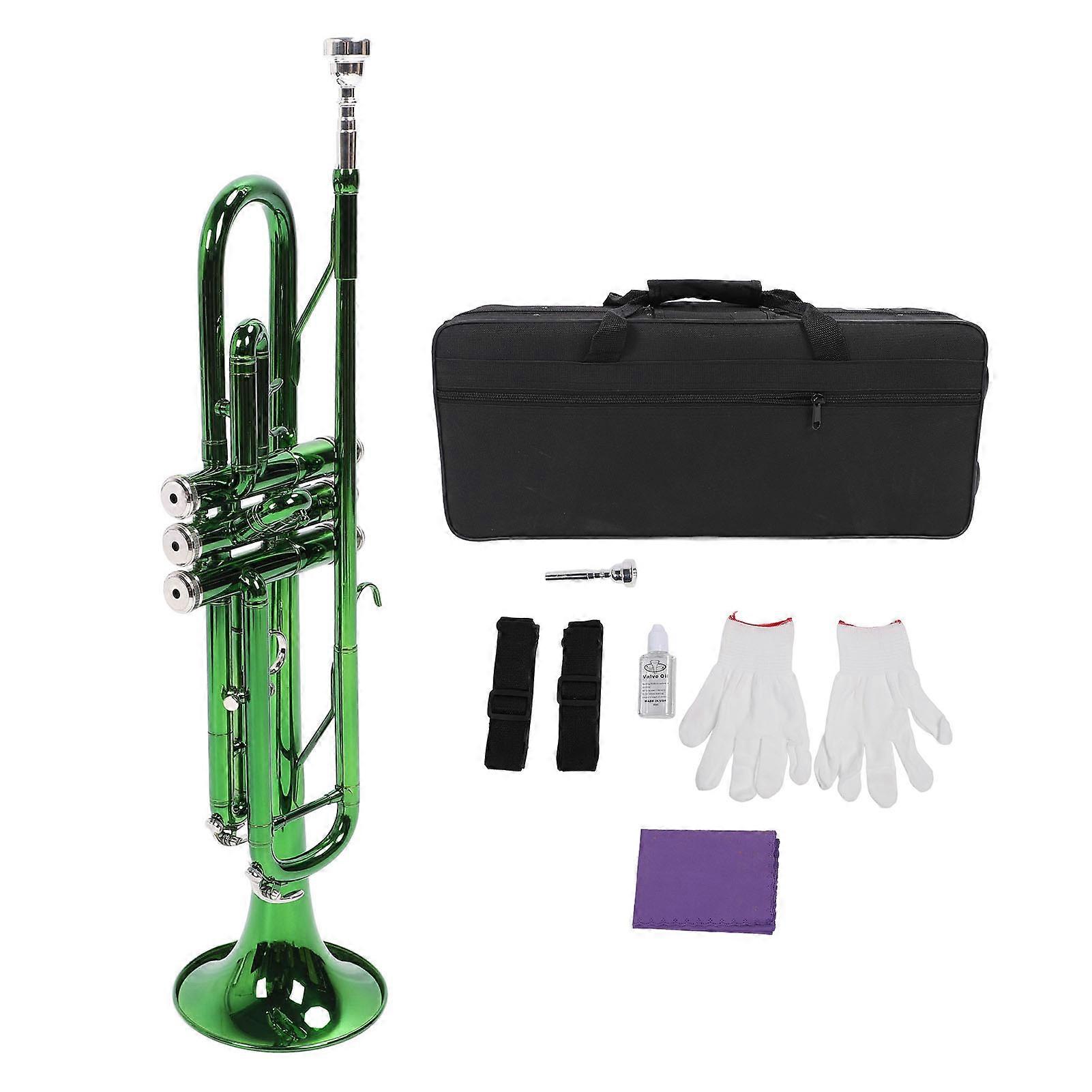 Green Trumpet Set Bb Key 3 Tone Music Trumpet Blowing Instrument for Beginner Performance Band