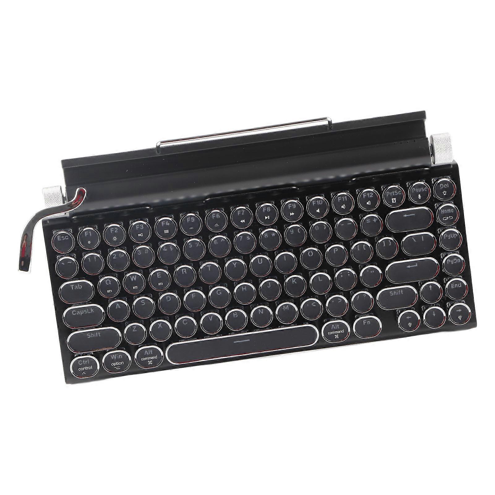 Typewriter Keyboard 83 Keys Vintage Wireless Bluetooth Mechanical Keyboard with Metal Round Cap Black 