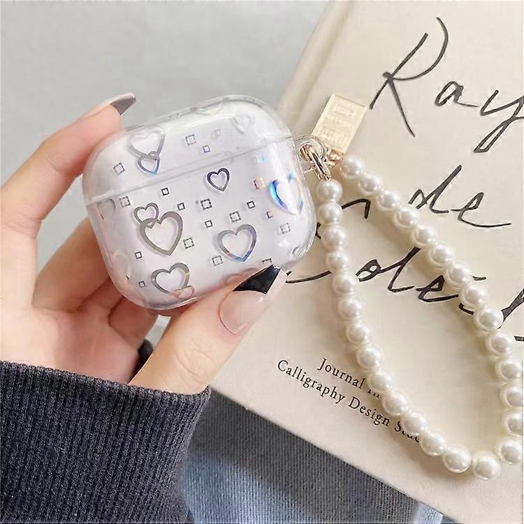 Compatible For AirPods 4 Earphone Case Heart Pattern Transparent TPU Protective Cover with Bracelet