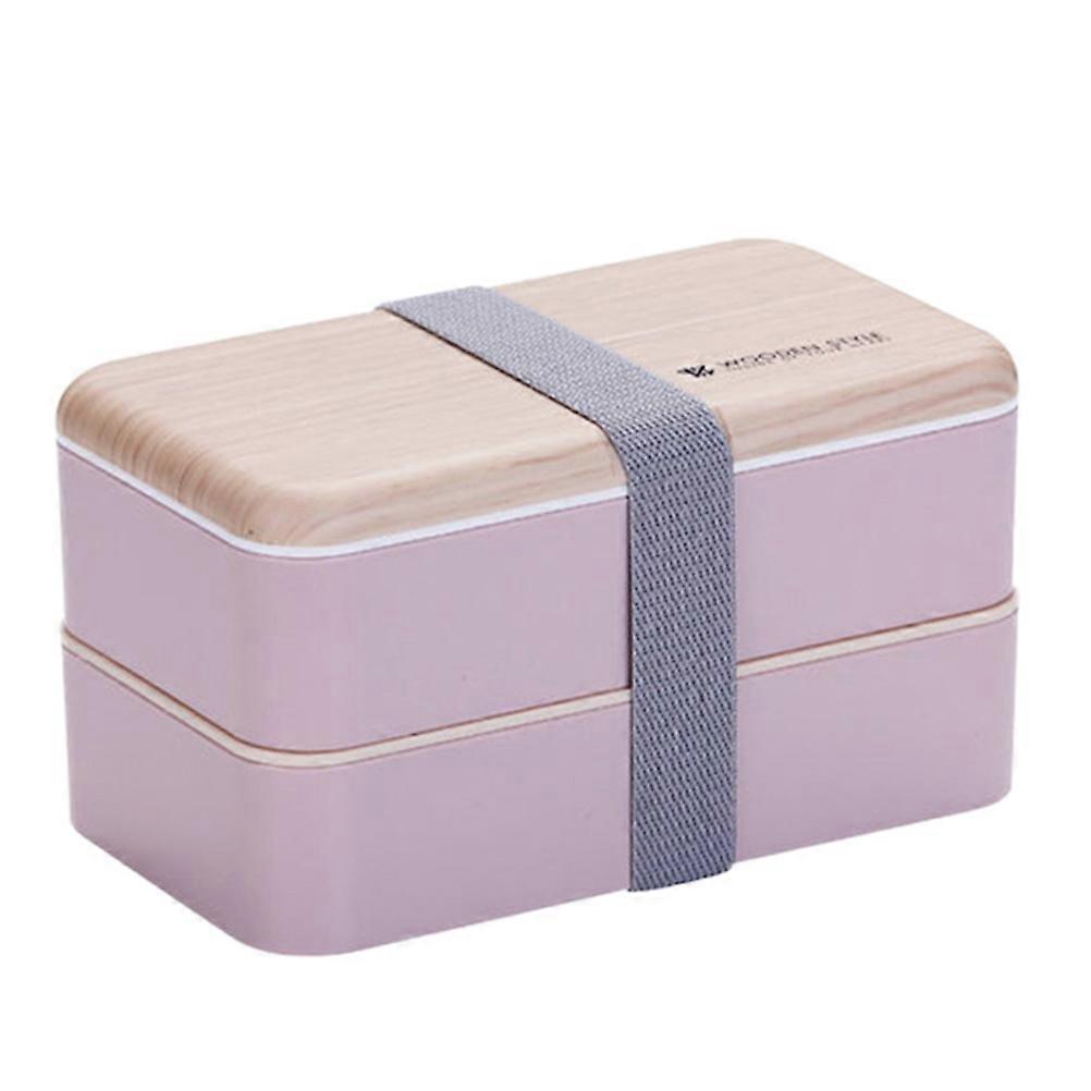Pink Plastic Lunch Box with Double Layer for Food Storage 1.2L