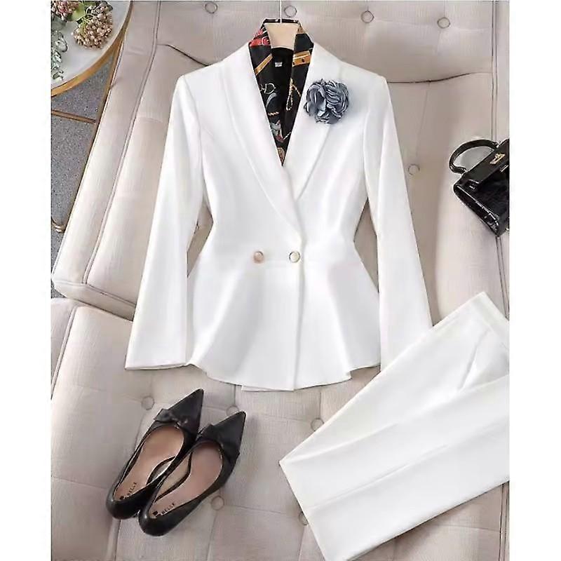 Women's Spring and Autumn Occupational Suit Simple Temperament Suit Jacket + Western Pants Two Piece Set