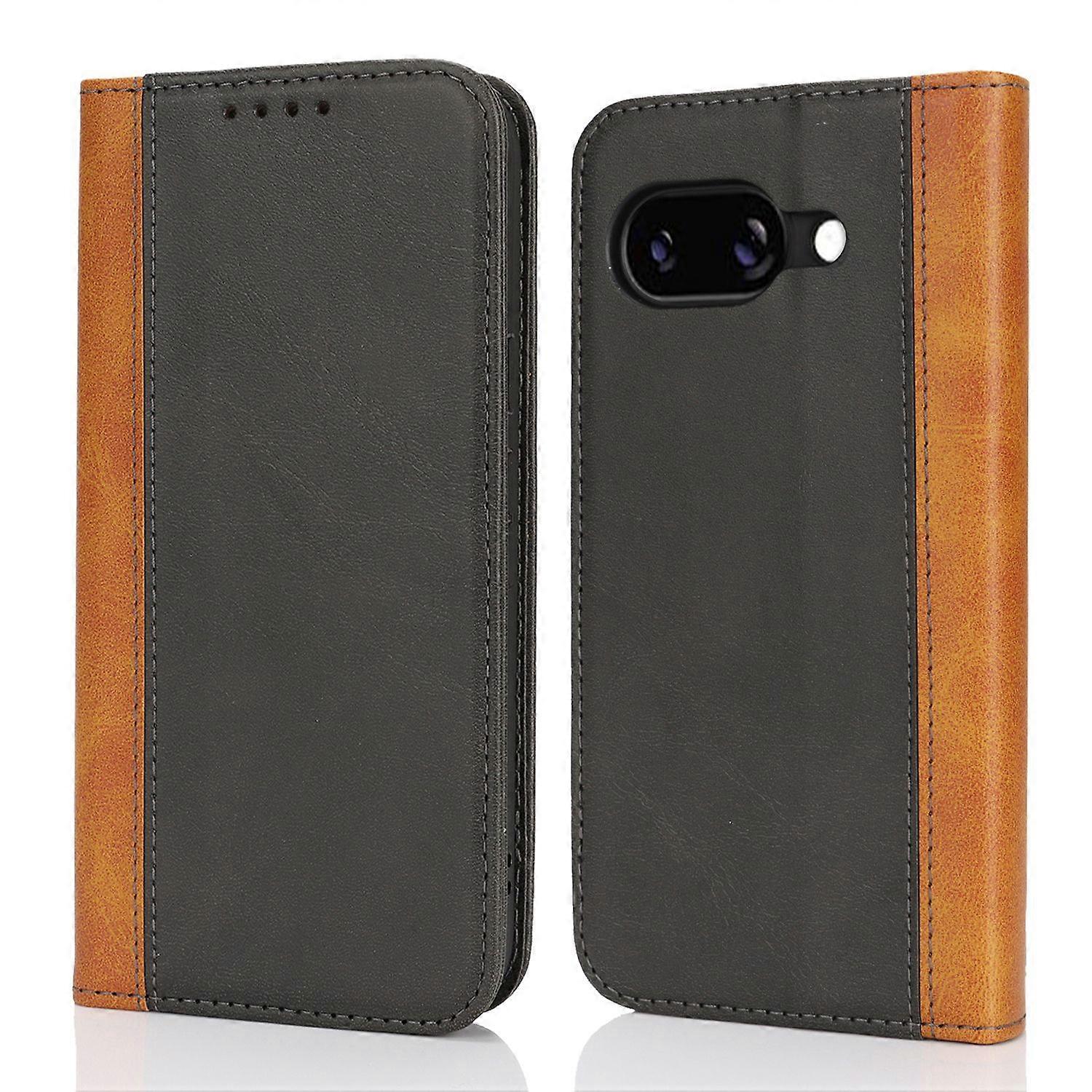 For Google Pixel 9a Case Calf Texture 3 Card Slots Color Splicing Leather Phone Cover