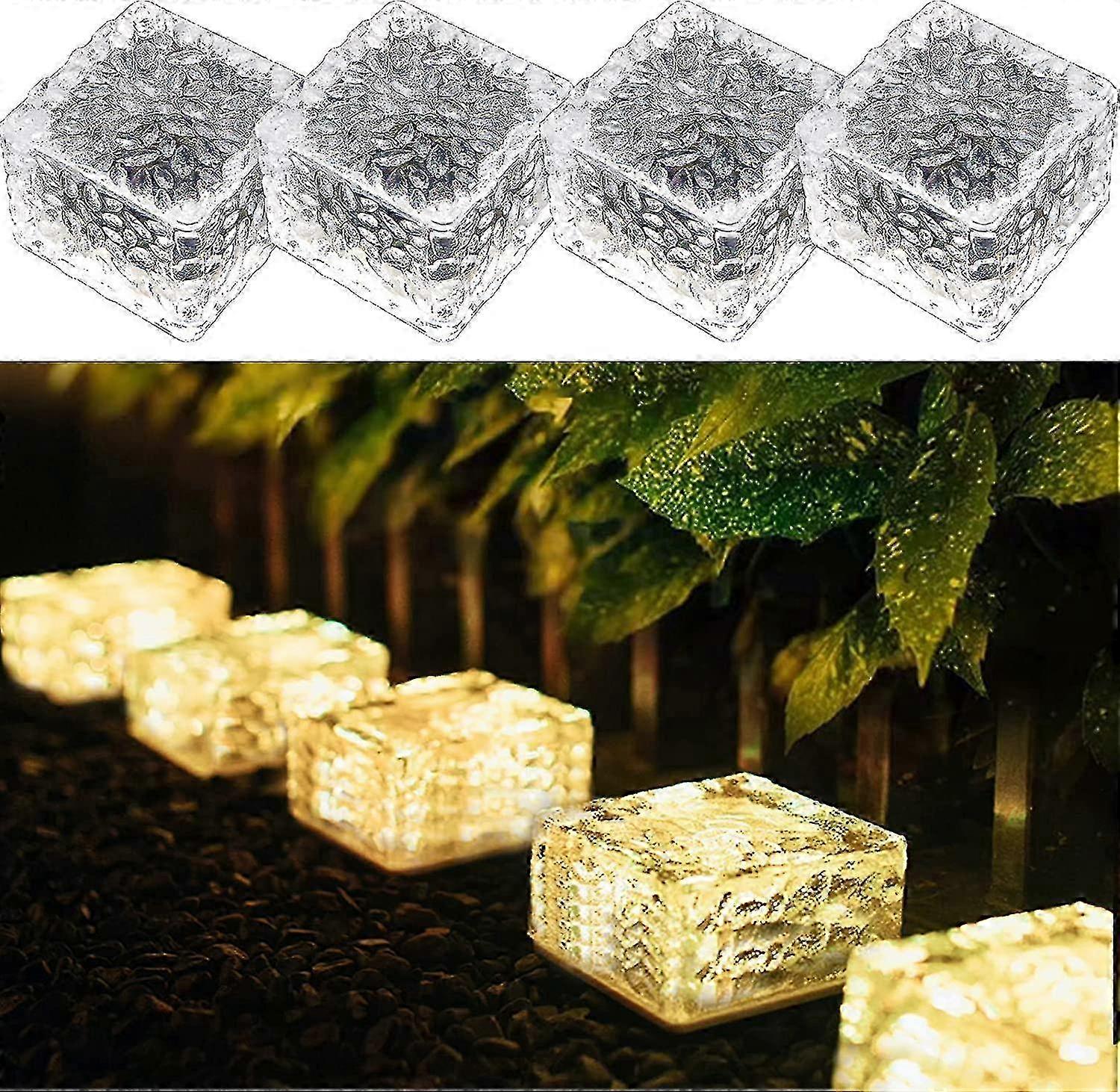 4 Pack Solar LED Brick Lights, Warm White Outdoor Garden Path Lights with Sensor