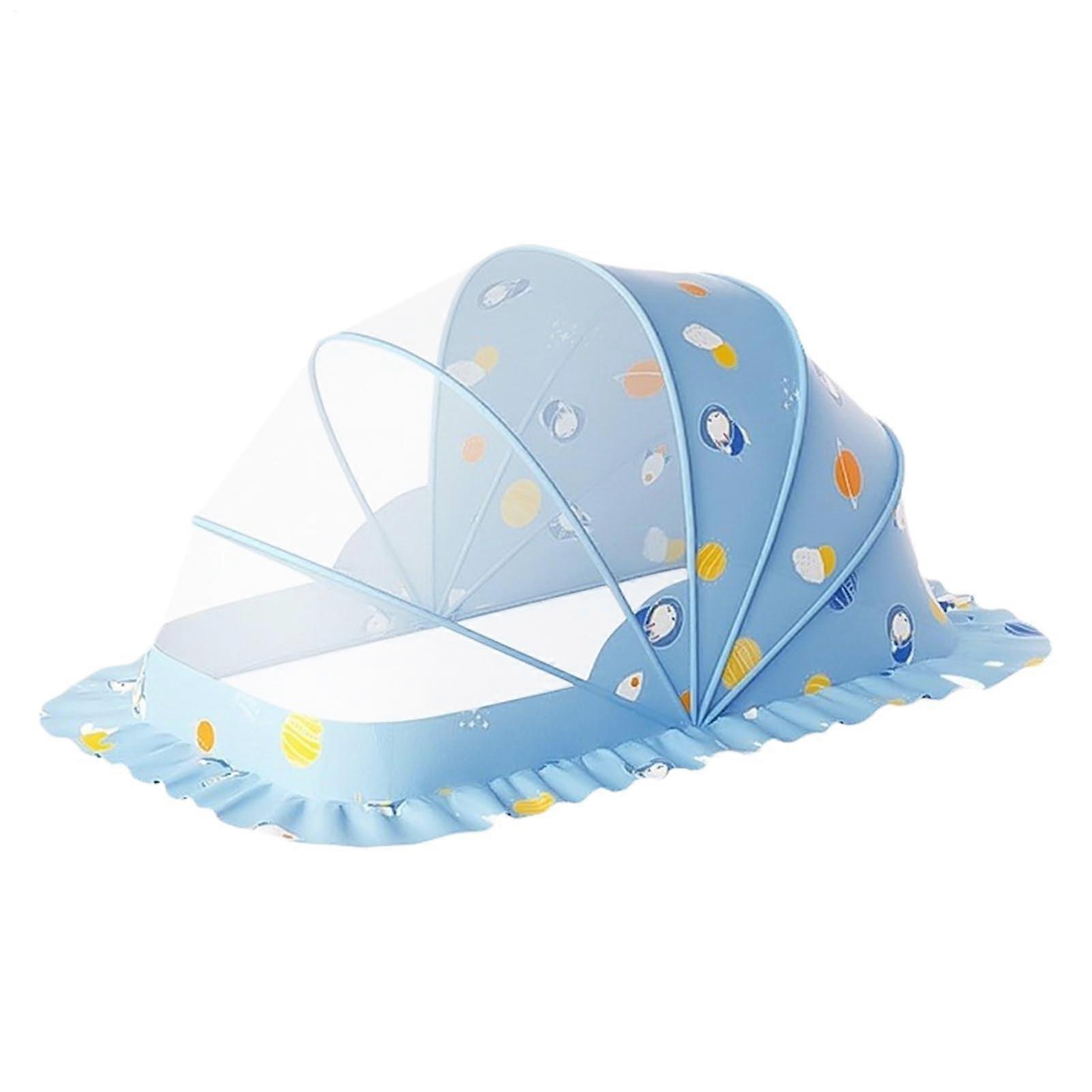 Baby Crib Mosquito Net With Breathable Mesh Fabric, Foldable Net Tent, Portable Canopy, Light Blue Space Rabbit Design