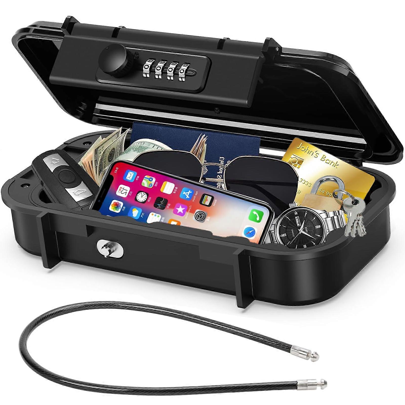 Safe Lock Box with Travel Safe, Combination Key Lock, Removable A3 Steel Cable Locks for Beach, Outdoor, Home, Dorm, Office, Car