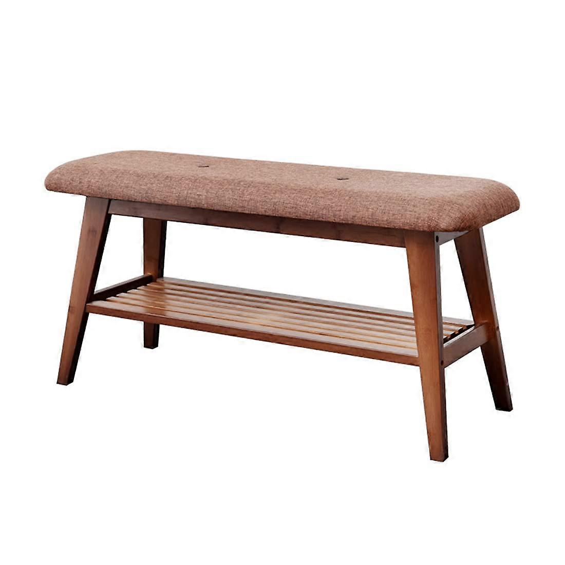 Shoe rack made of bamboo, padded seat, storage bench with shelf for hallway, Large Brown