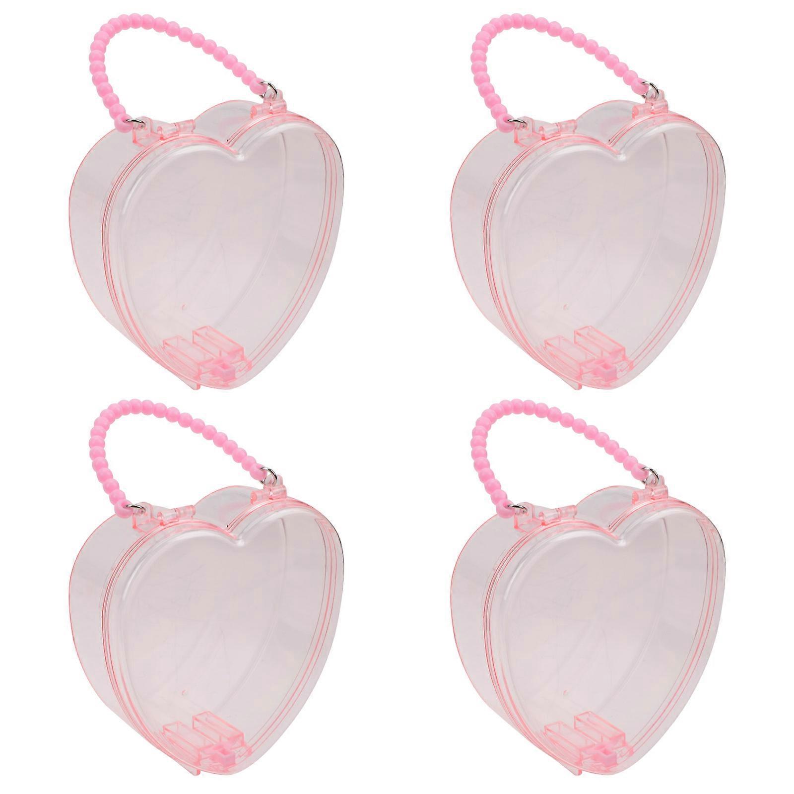 Toy Storage Box Heart-Shaped Pink Plastic Container For Children Home Use 12.50X12.50X4.50CM 4Pcs
